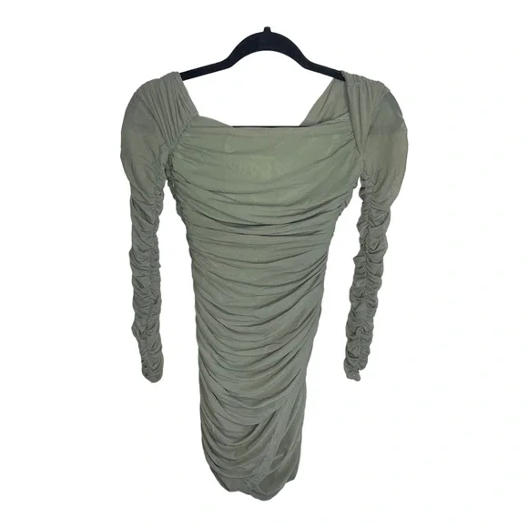 NWT Selfie Leslie Olive Moonrise Off The Shoulder Long Sleeve Rouched Mini Dress - Picture 5 of 7